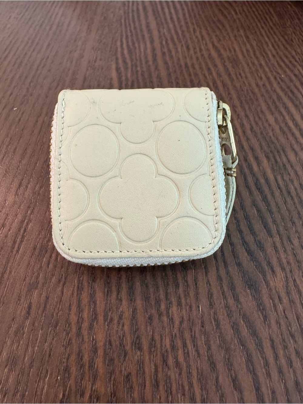 Comme des Garcons Cream Embossed Leather Zip Key & Card Pouch
